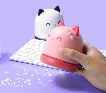 Portable Mini Cute Cat Desk Vacuum Cleaner, Fun Brush for Dust Collection, Perfect Gift for Home or Office Organization